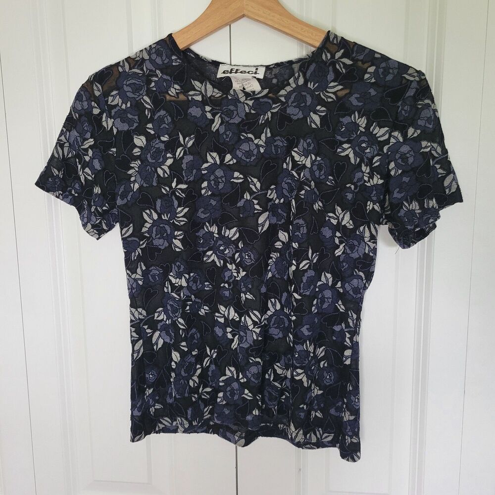 Effect 90s Shirt Blue with Hearts Sheer Size Medium